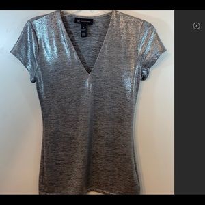 INC Metallic V-Neck Top Sz M